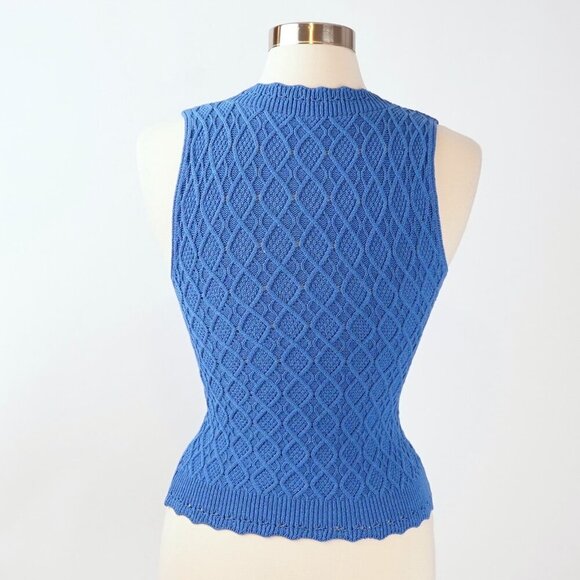 Blue Sleeveless Scalloped Hem Knit Blouse - Medium - Picture 3 of 4